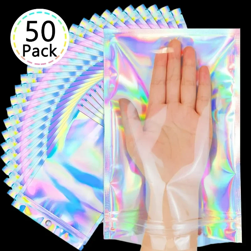 Resealable Laser Self Lock Bags Small Business Packaging Holographic Envelopes Flat Clear Plastic Candy Jewelry Food Storage Bag