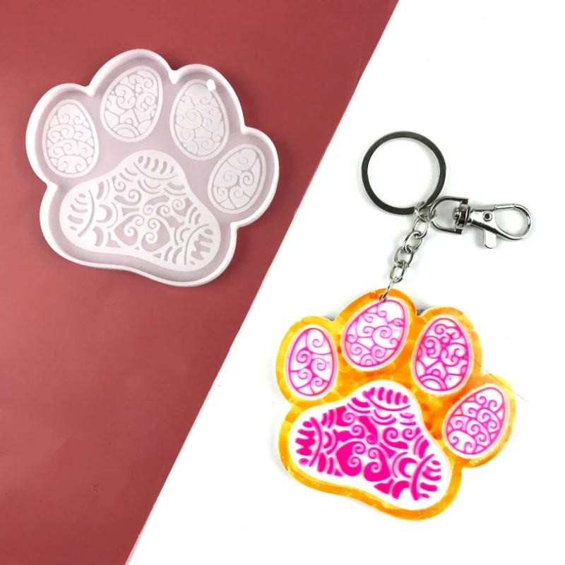 Cute Cartoon Dog Paw Keychain Decoration Pendant Silicone Mold DIY Casting Jewelry Tool Epoxy Resin Molds  Clear Mold