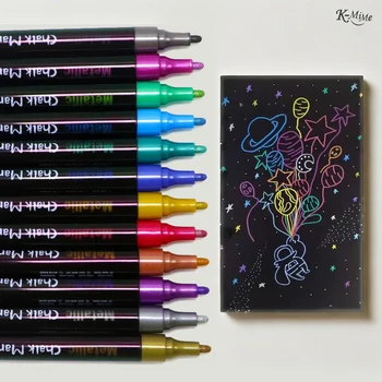 12 Colored Removable Metallic Liquid Chalk Marker Pen Set for Blackboard LED Board Glass Ceramics 1