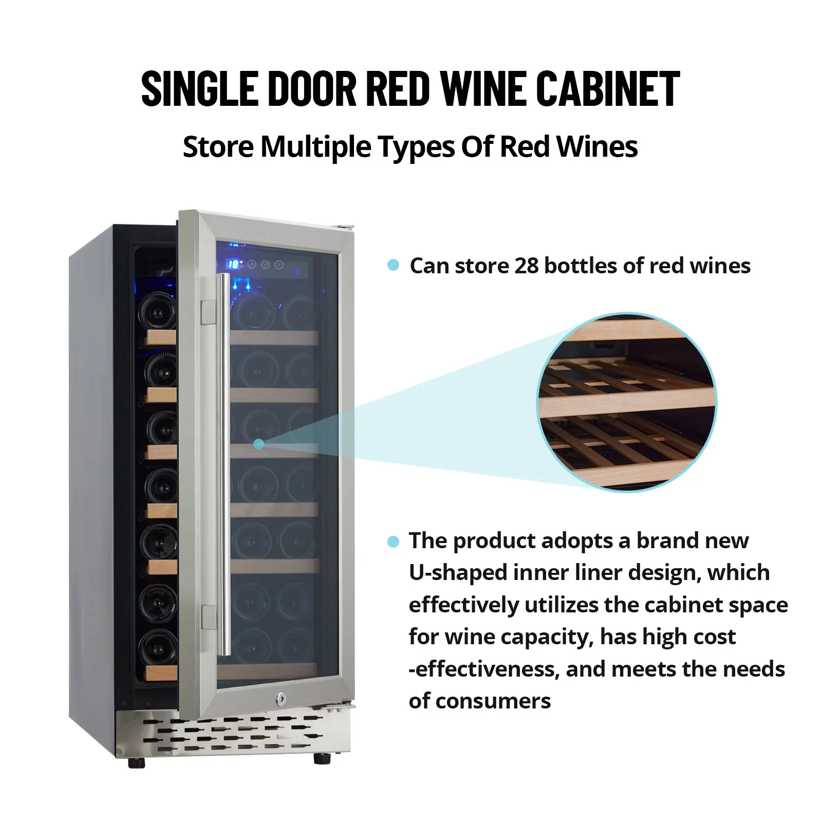 Wine Cooler Refrigerator 28 bottles, Mini Fridge with 41-65&deg;F Digital Temperature Control, Glass Door Free Standing for Bar Home