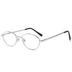 Vintage Oval Metal Lightweight Anti - Blue Light Reading Glasses - Unisex Fashion - +400 (Silver)