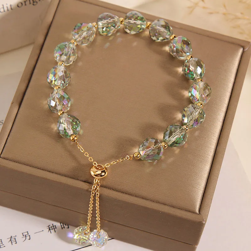 Elegant multicolour crystal bead bracelet with snake chain and toggle clasp for women