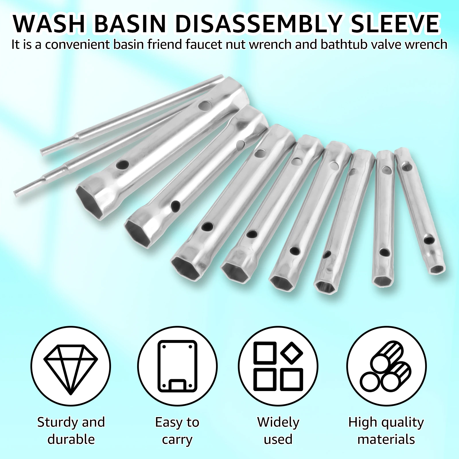 10Pcs Shower Valve Socket Wrench Set Carbon Steel Plumber Socket Wrench Double-Ended Tubular Spanner Set Tap Installation Wrench 4