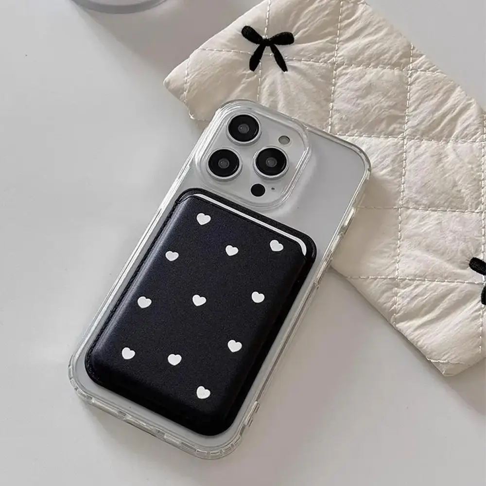 White Polka Dot Heart Magnetic Card Holder Wallet Cover