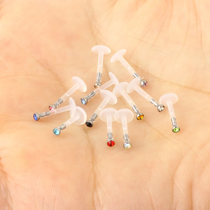 Nose Ring Nipple Piercing 16G Mixed Acrylic Crystal Bar Monroe Labret Stud Lip Ring Flesh Belly Piercing Boiflex Clear 12 color