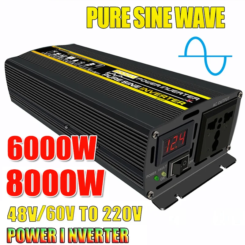 

8000/6000/4000/3000W Car Inverter DC 48V/60V to DC 220V Pure Sine Wave Power Inverter for Car Auto RV for Vehicle Appliance