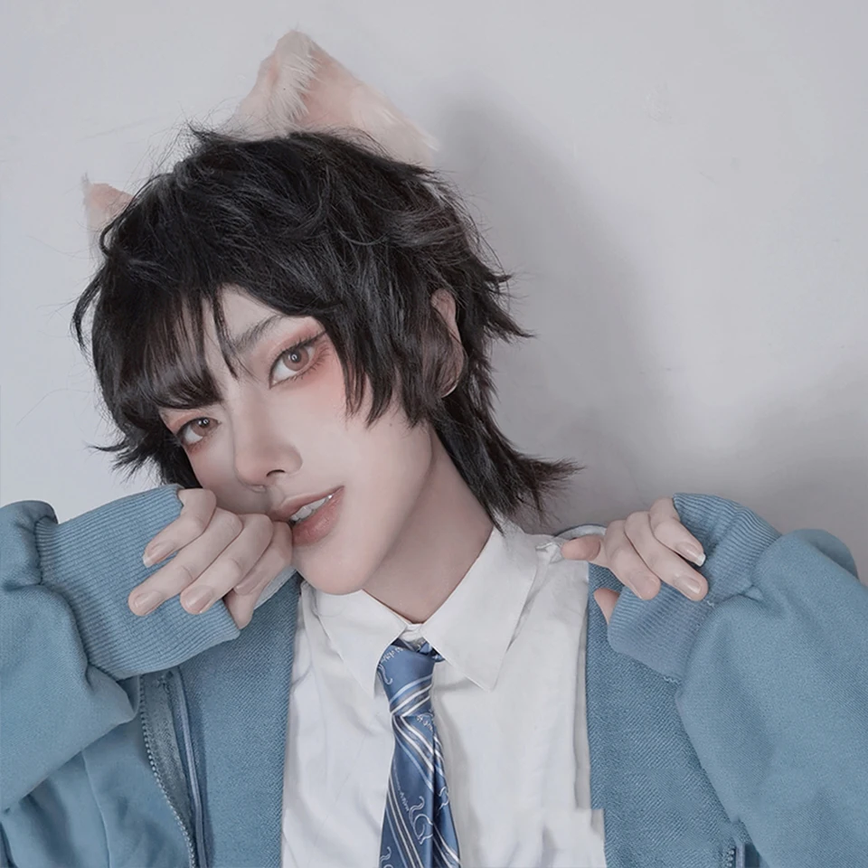 Synthetic Brown Black Short Wig for Daily Party Cosplay