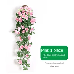 Elegant Faux Rose Vine for Indoor & Outdoor Decor - Perfect for Walls, Bedrooms, Weddings, and Gardens (Pink)