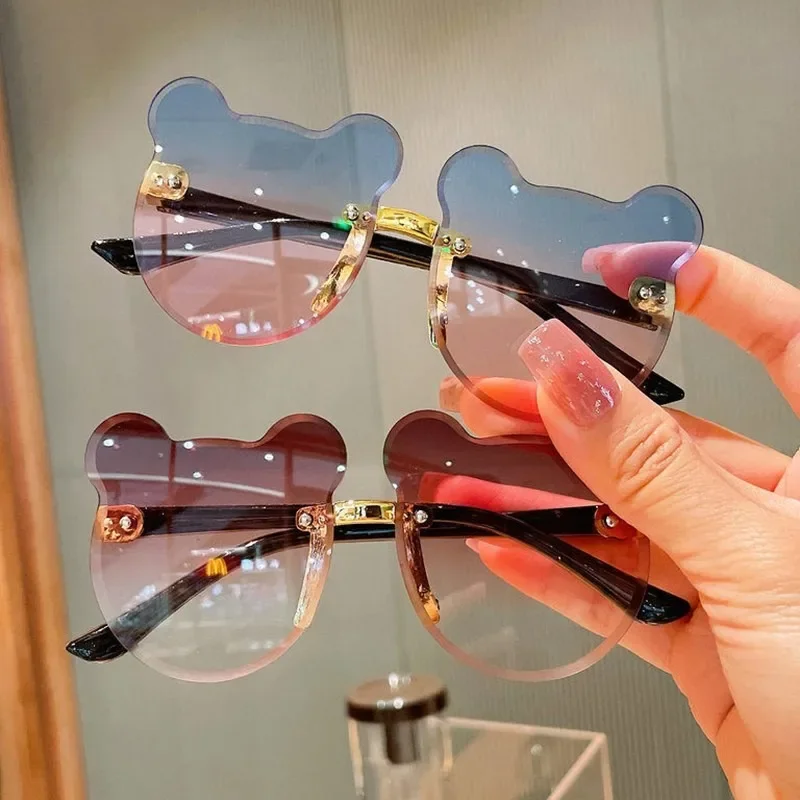 3Pcs Kids Children Sunglasses UV400 Outdoor Anti-Glare Sun Glassess Rimless Casual Bear Shape Boy Girl Eyewear 4