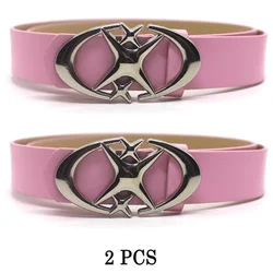 Vintage Gothic Punk Moon Star Buckle Belt - PU Leather Waistband Decorative Accessory - 105cm (2PCS Pink)