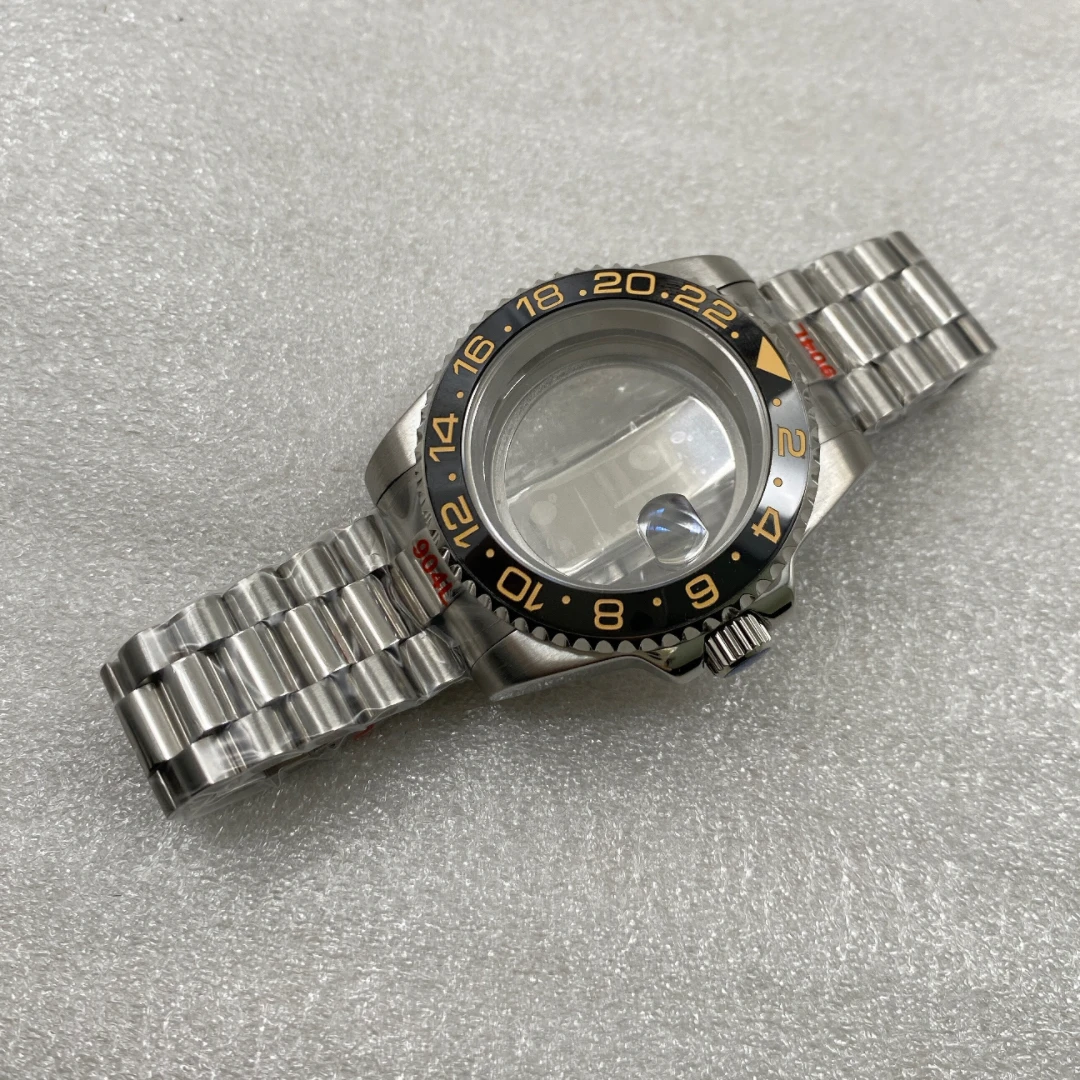 NH34 case 40MM silver men's watch case NH36 strap GMT bezel sapphire glass suitable for precision NH35nh34 NH36 movement