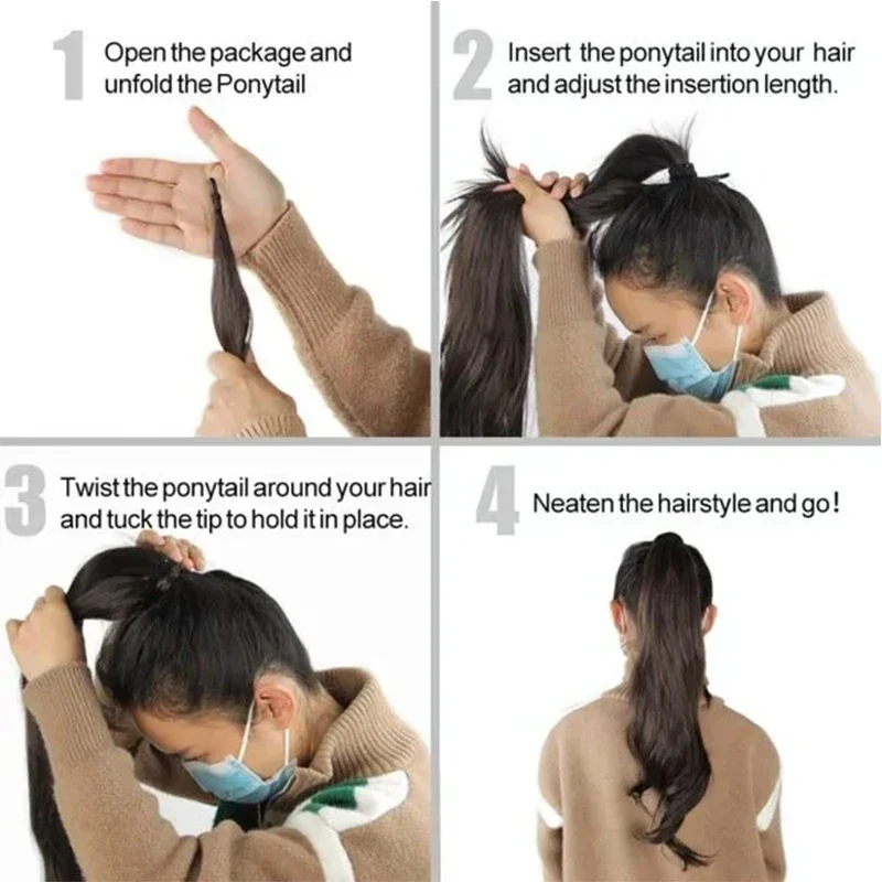 Synthetic Ponytail 32 Inch Wave Flexible Wrap Around PonyTail Long Fake Tail Hair Extensions Women Synthetic Natural Wavy Hairpiece Pony Tail