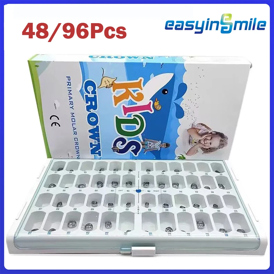 48/96 Pcs Dental Primary Molar Crown teeth 1st 2nd Preformed Stainless Steel Temporary Crowns Kit Adult Kids Dentistry Pediatric