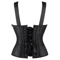 Corset femme avec bretelles noir surbuste Corsets gilet grande taille Steampunk Corsets et Bustiers à lacets désossé Jacquard haut Corset 3