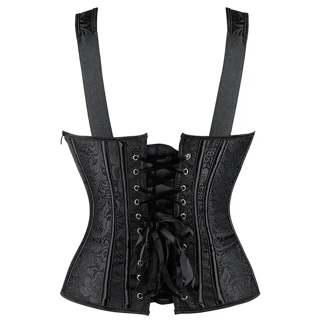 105577-a92715.jpg Corset femme avec bretelles noir surbuste Corsets gilet grande taille Steampunk Corsets et Bustiers à lacets désossé Jacquard haut Corset