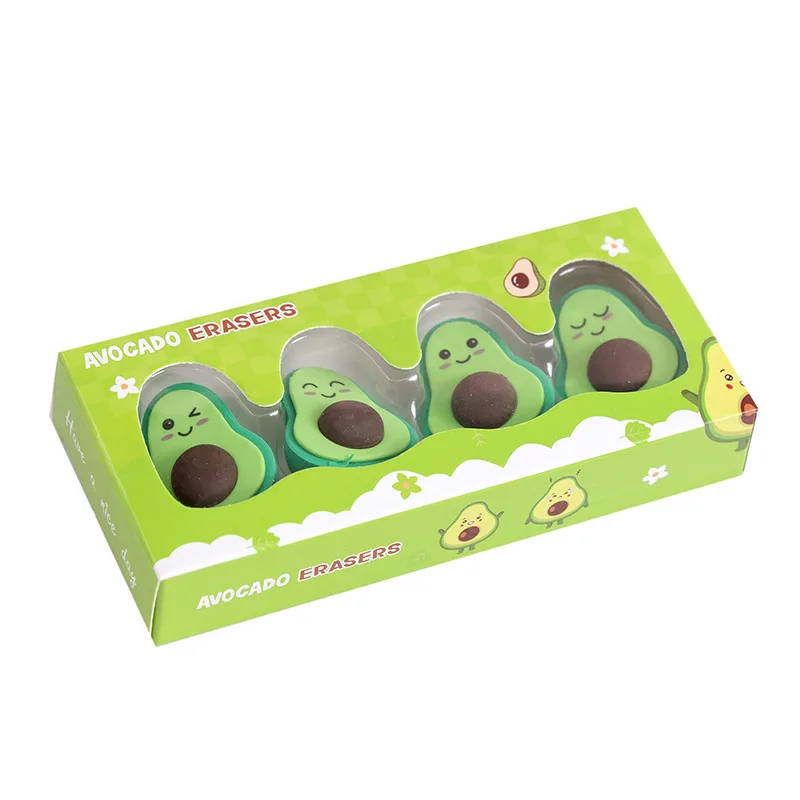 Pencil Eraser 4Pcs/Set Emote Avocado Eraser Puzzle Detachable Erasers Kids Stationery Soft Rubber Office School Supplies