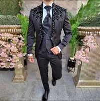Italian Beaded Wedding Suits For Men Male Prom Blazers Outfits 2 Pieces Sets Groom Tuxedos Ropa Hombre Customized Costume Homme 2