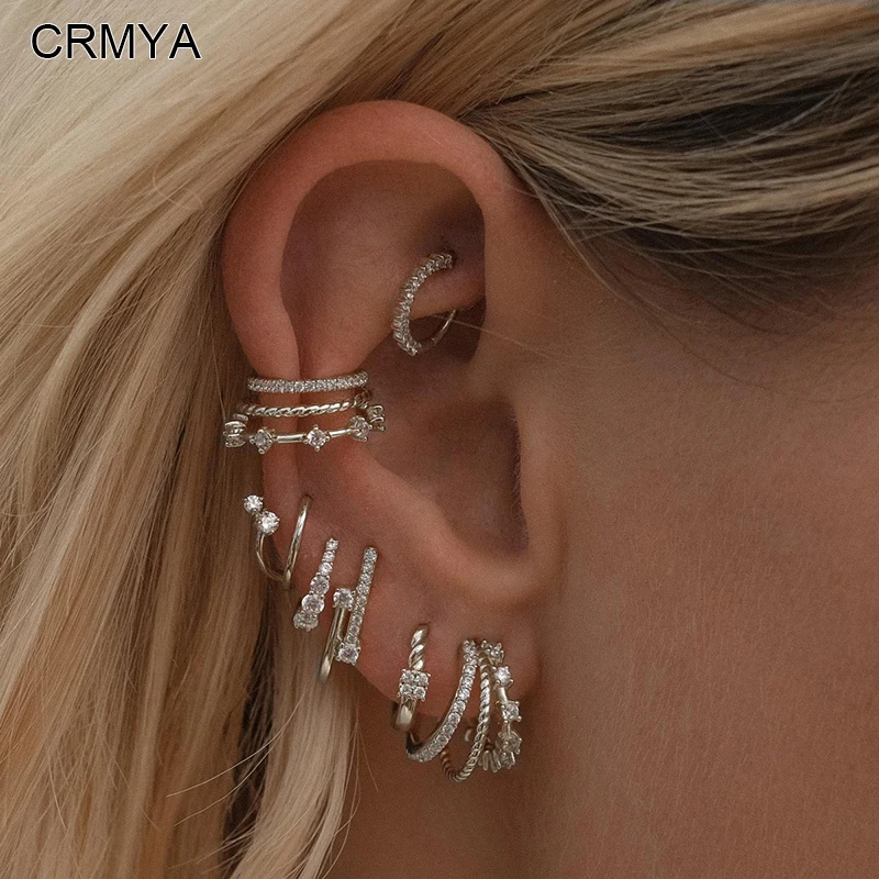 Crmya Classic Earrings for Women Zirconia Gold-plated Ear Cuff Stud Hoop Earrings Women Party Jewelry Accessories Wholesale - Image 2