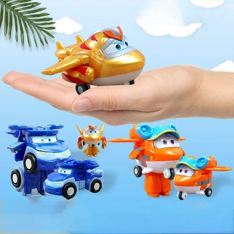 Miniature Figurines 2" Mini Super Wings Figurines Transforming Airplane Robot Action Figures Car Transformation Models Decor