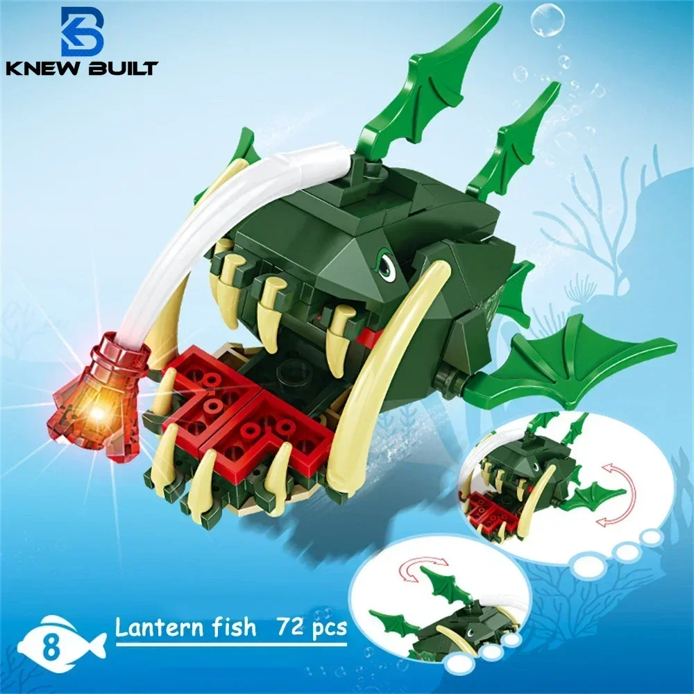 Wusste gebaut Laterne Fisch so auf Meeres tier Serie Bausteine Spielzeug-perfekt für Kinder, Geschenk pädagogische Ozean Welt Spielzeug Set