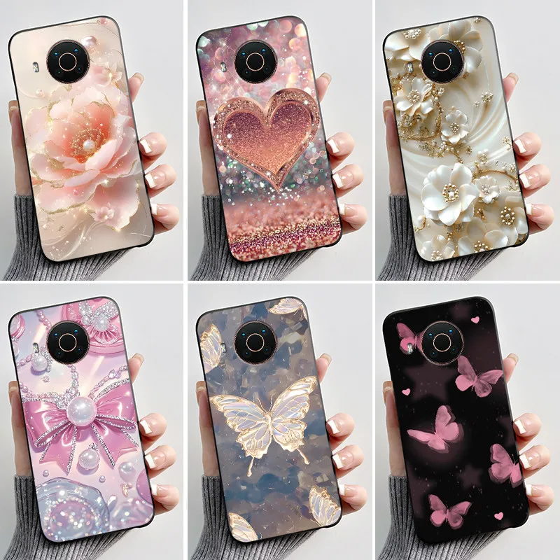 Floral Cartoon Design Soft Silicone Black Phone Case