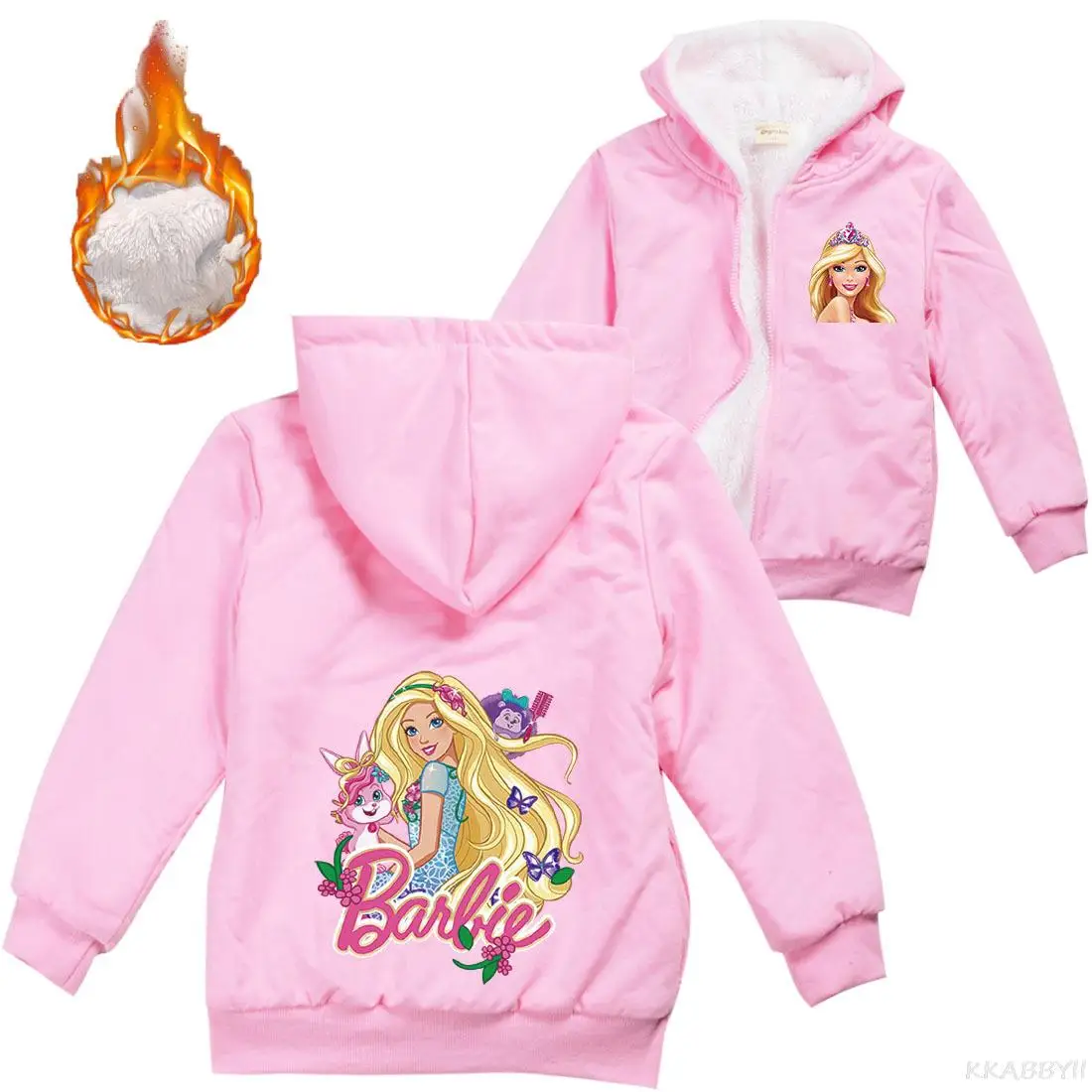 Kids Warm Thick Velvet Hoody Jacket Barbie Clothes Boys Girls Zipper Jackets Children's Coat