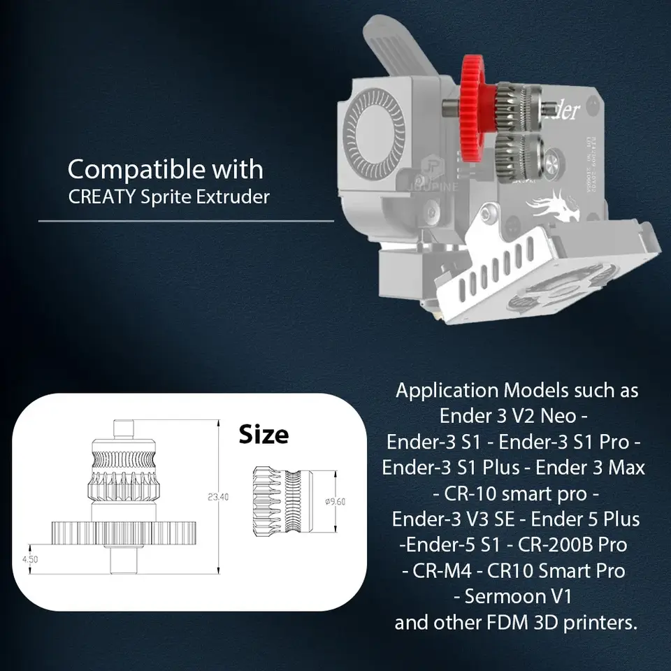 Upgrade Sprite Extruder Gear for Creality Ender3 S1 V3 SE Ender-5 CR-10 Smart Pro CR-200B CR-M4 3D Printer Accessories image 3