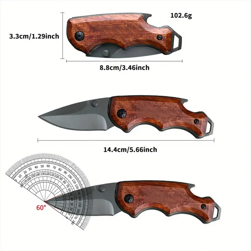 Outdoor Small Knife 1 Folding Knife Solid Wood Handle Camping Equipment