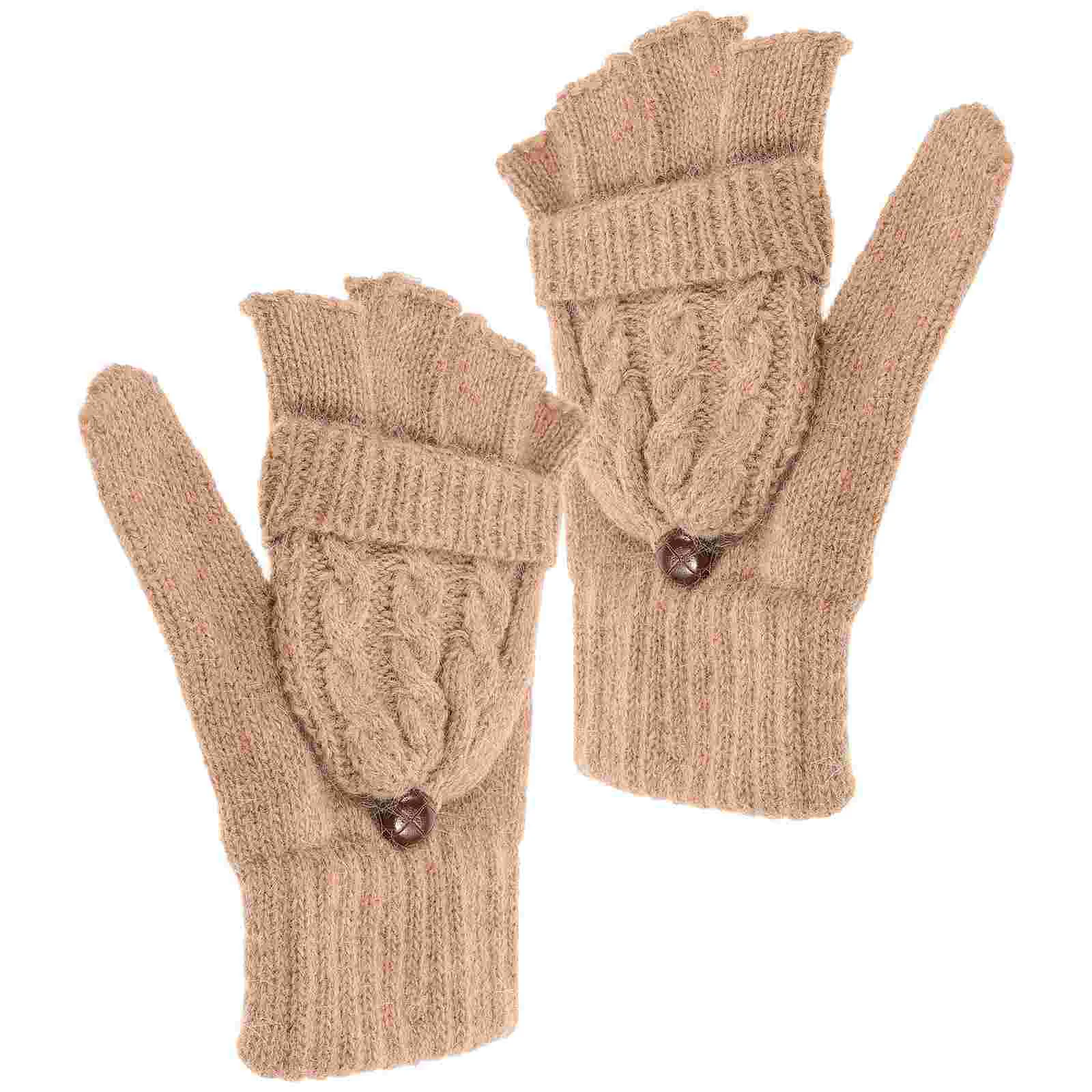 

Brown Finger Winter Knitted Warm with Cover Cold Weather Mitten Hand Warmer