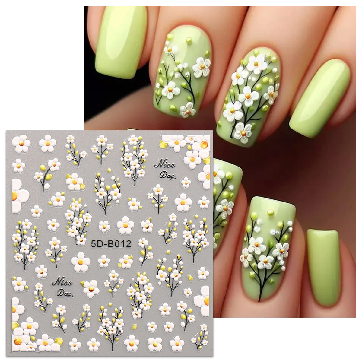 2개 봄과 여름 꽃무늬 네일 아트 스티커, 5D 스티커, DIY, 선물, 웨딩 파티 메이크업, Y2K, 쉽게 적용할 수 있는 네일 장식