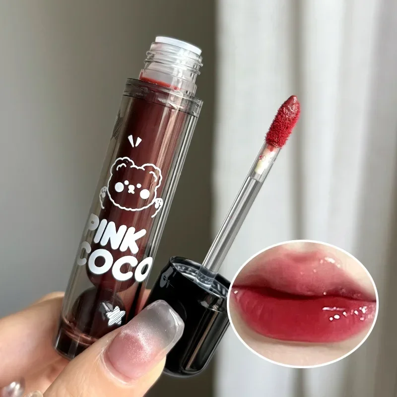 Dark Red Brown Mirror Lip Glaze Water Light Moisturizing Non-stick Cup Highly Pigmented Red Liquid Lipstick Lips Makeup Cosmetic 3