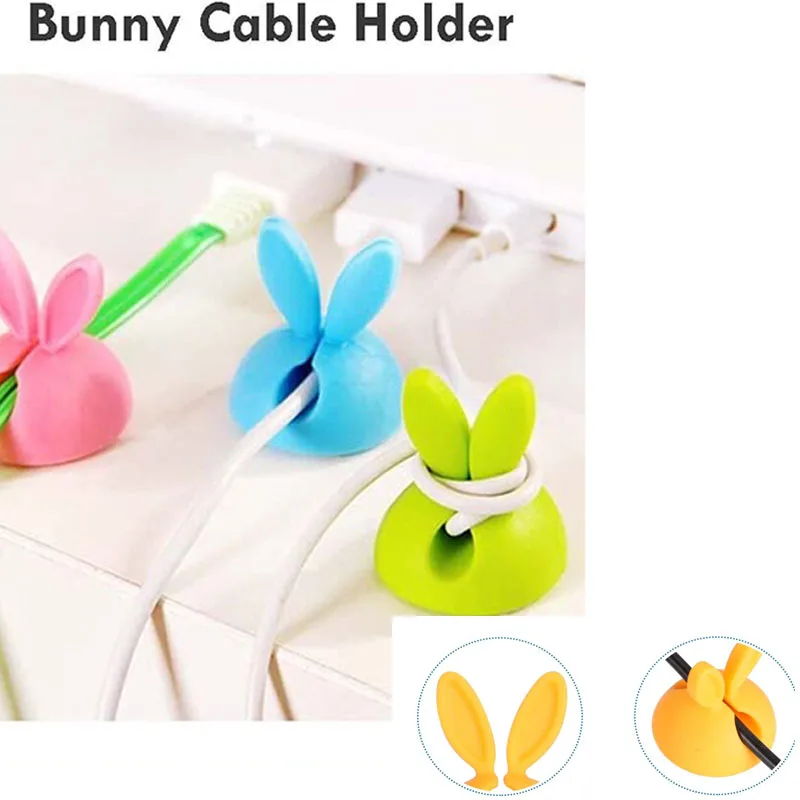 4Pcs Cute Bunny Cable Holders Cable Clips Self Adhesive Cable Manager Desk Phone Charger Cable Earphones Wire Winder Holder 2