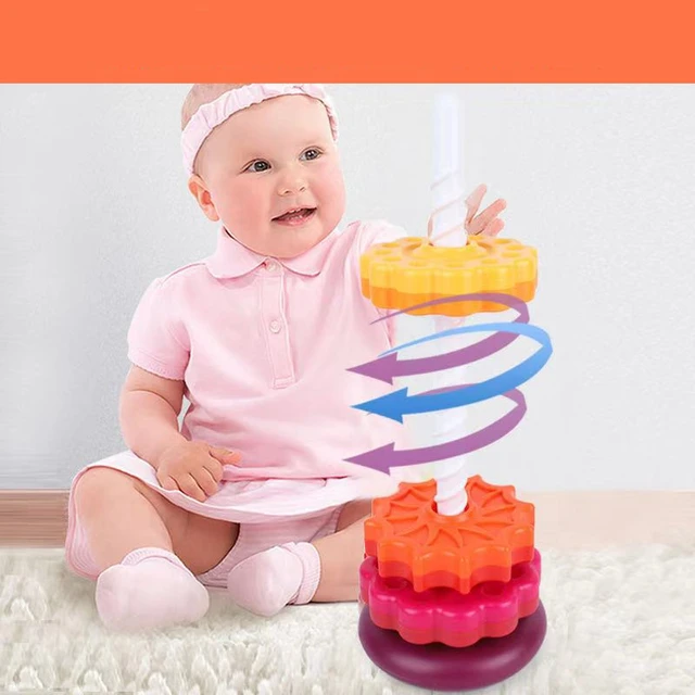 Spin Again Stacking Blocks Baby Educational Toys For Children 0-12 Months Gift Rainbow tower Colorful Plastic jenga stacker gift 1