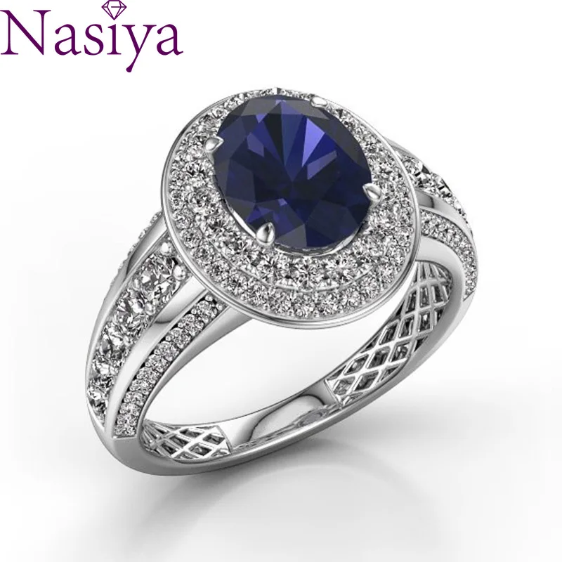 

Blue Sapphire Gemstone Ring Silver Color Wind Ring Fine Jewelry For Women