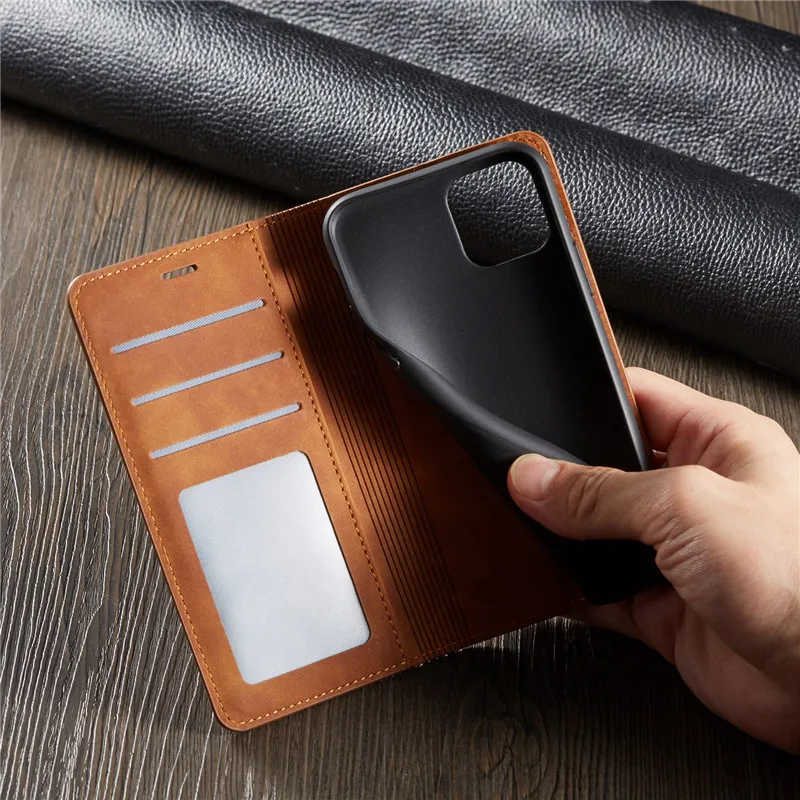 Luxury Leather Wallet Flip Card Cover with Magnetic Closure