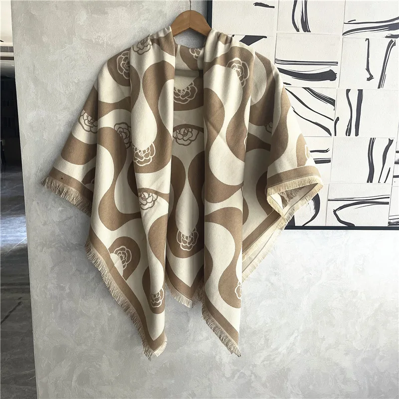 Decorative Autumn Winter Camellia Cashmere Scarf Women Luxury 130cm Square Scarf Warm Thickened Shawl Elegant Pashmina new fashion cashmere scarf women autumn winter warm shawl 130cm square scarf elegant printed double sided tassel pashmina