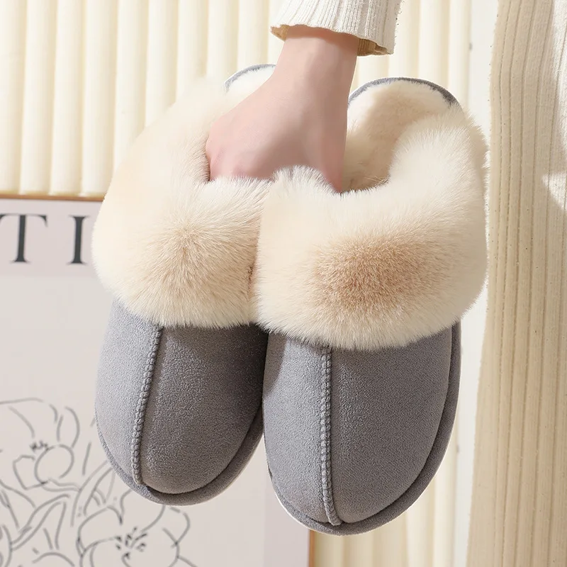 Winter Home Slippers Men and Women Couples Indoor and Outdoor Warm Slippers Cotton Fulffy Fur Slippers Non-Slip Unisex Shoes 4