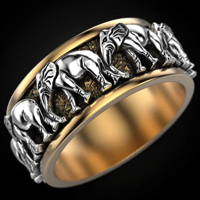7g 3D Elephants Beasts Art Relief Rings  925 Solid Sterling Silver Rings Street Fashion