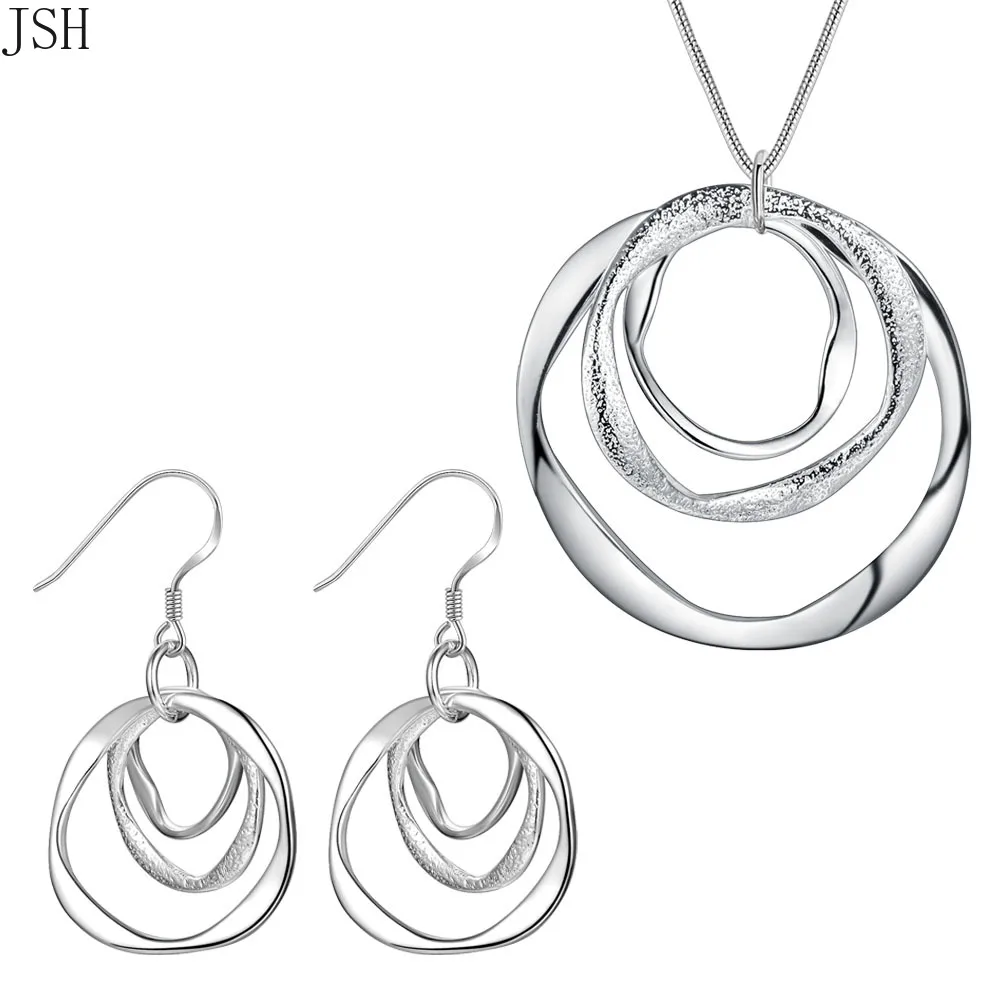 925 Sterling silver Necklace Earring jewelry set fashion charm circel For women lady wedding party LS09