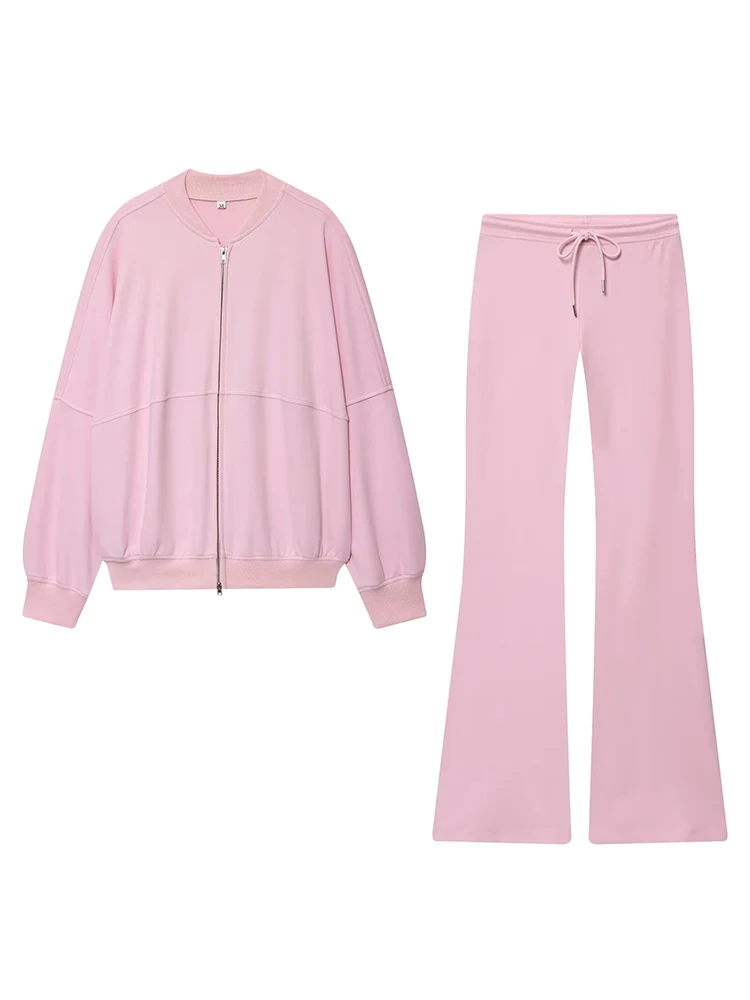New Women's Zip Up Bomber Jacket and Drawstring Flared Pants Suit Fashion Casual Cozy Daily Sporty Simple Style Sets Autumn