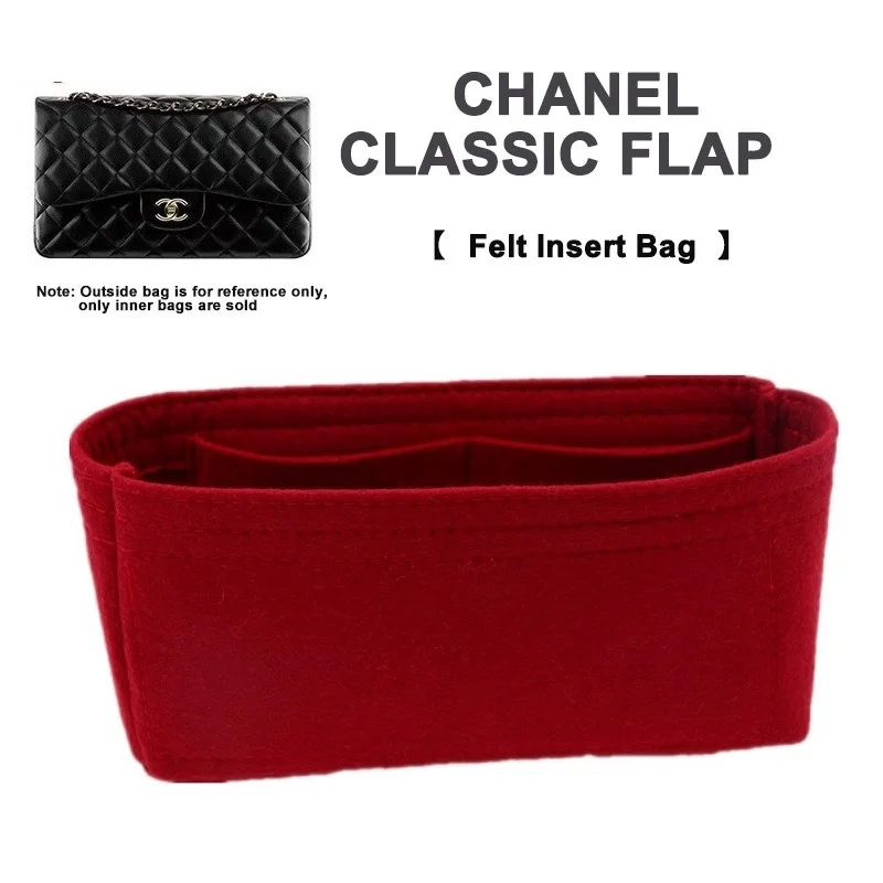 Felt Bag Organizer Fits For Classic Flap Women Handbag Cosmetic Insert With Phone Pockets Inner Bag Base Shaper