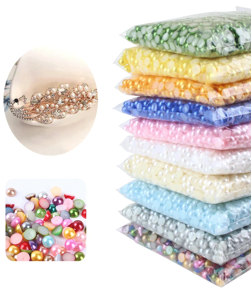 Mixed Size Colorful ABS Pearl Flat Back Rhinestones for Nail Art & Jewelry Crafting