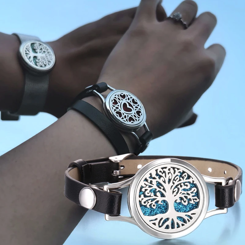Tree of Life aromatherapy bracelet Essential Oil Diffuser Bracelet Perfume Locket Leather Bracelets for Women Wristbands bracelet jewelry