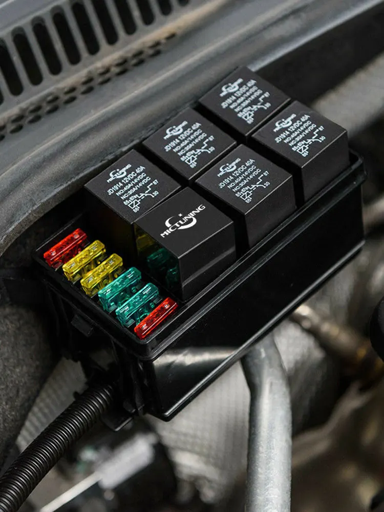 Fuse Holder Car Fuses Kit Fuse Box Holder Universal Automotive Fuse Relay Holder 12-Slot Relay Box 6Relays 6 ATC/ATO Fuses Automotive Accessories