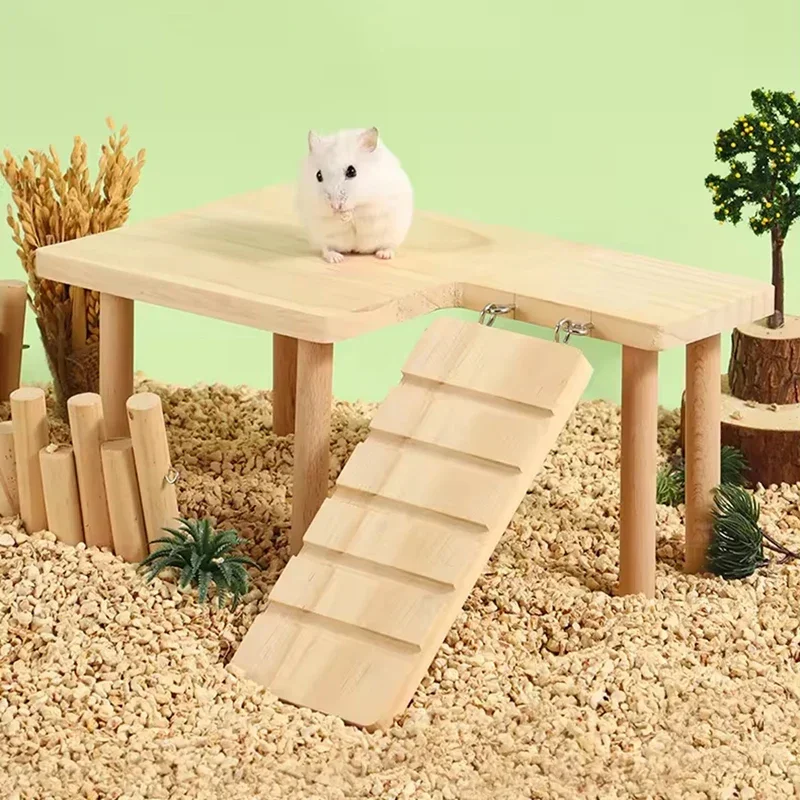 Hamster Wooden Ladder Platform Jumping Board Playground Hamster Climbing Toy Small Pets Stairs Toy Mice Cage Accessories