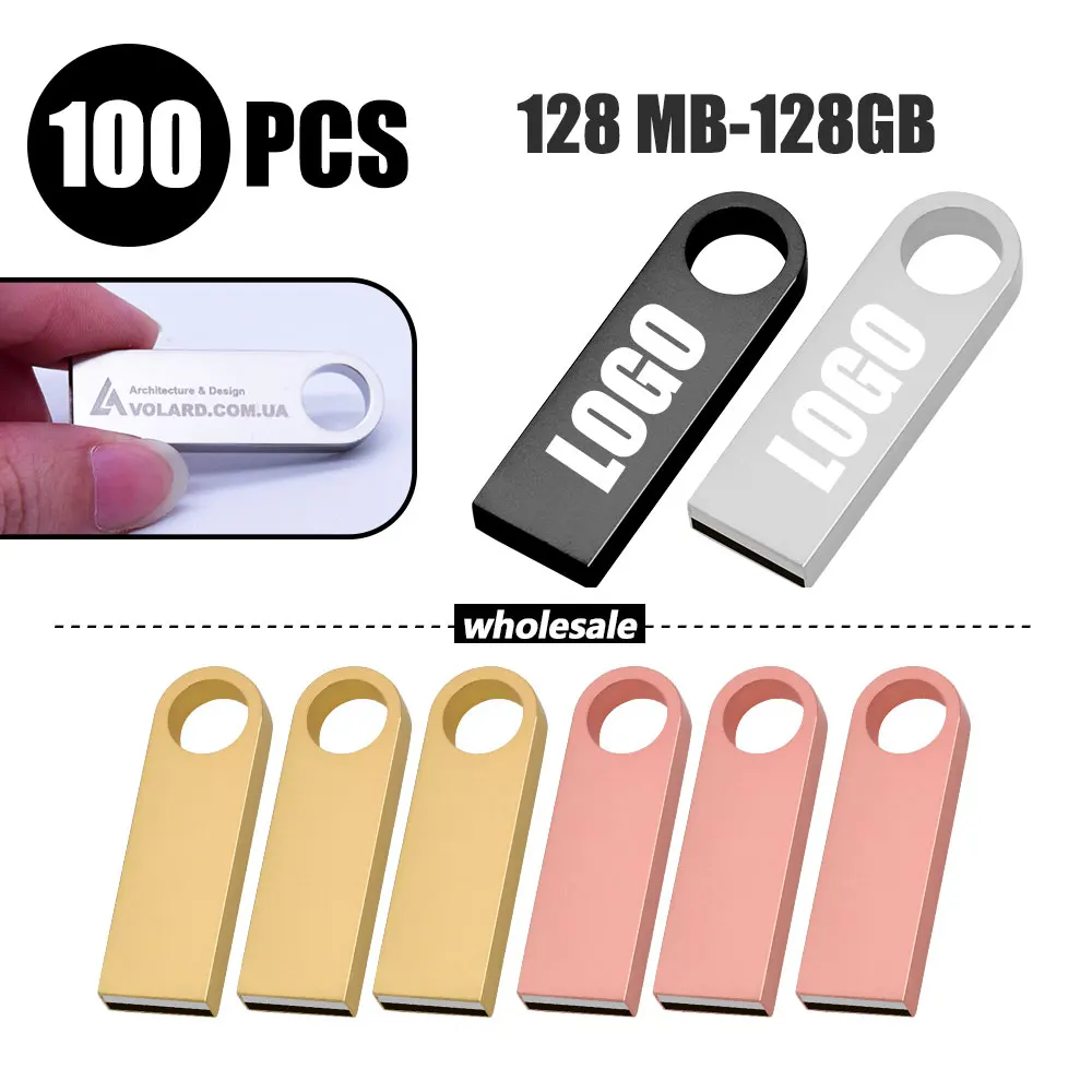 

100PCS/lot Metal Pen Drive 64GB 32GB 16GB USB Flash Drive 8GB 4GB U Disk Key Pendrive 2GB 1GB Memory Usb Sticks Free Laser Logo