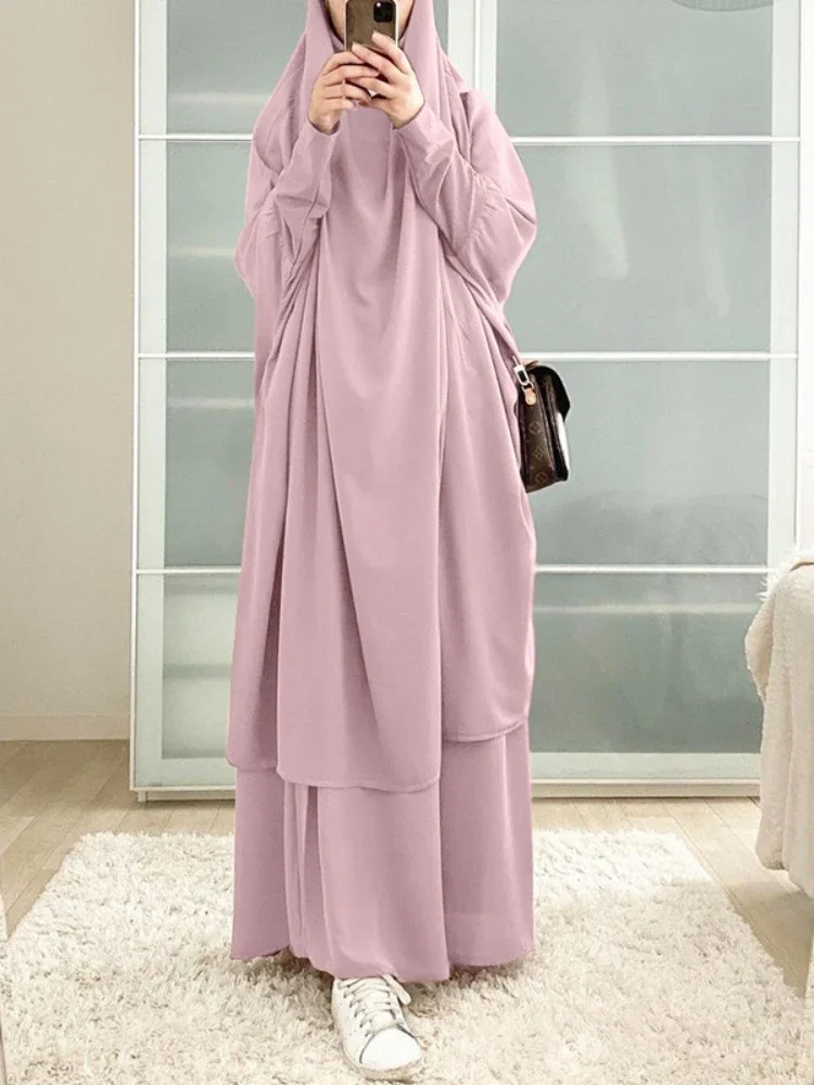 Ramadan Jilbab 2 Piece Abaya Khimar Set Muslim Women Prayer Garment Long Hijab Skirt Islamic Clothing Djellaba Dubai Niqab Burka