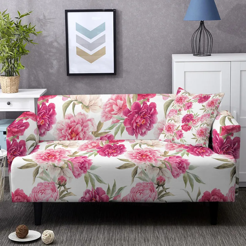 Stretch Slipcovers 1/2/3/4 Seat Peony Print Sectional Elastic Sofa Cover For Living Room L Shape Anti-slip Couch Covers 5