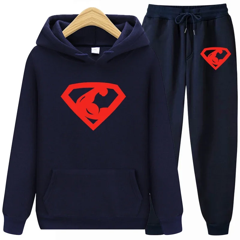 Super 2 Pieces Sets Tracksuit Hooded Sweatshirt +Drawstring Pants Male  Hoodies Running Sportswear Men Women  Autumn Winter Sets