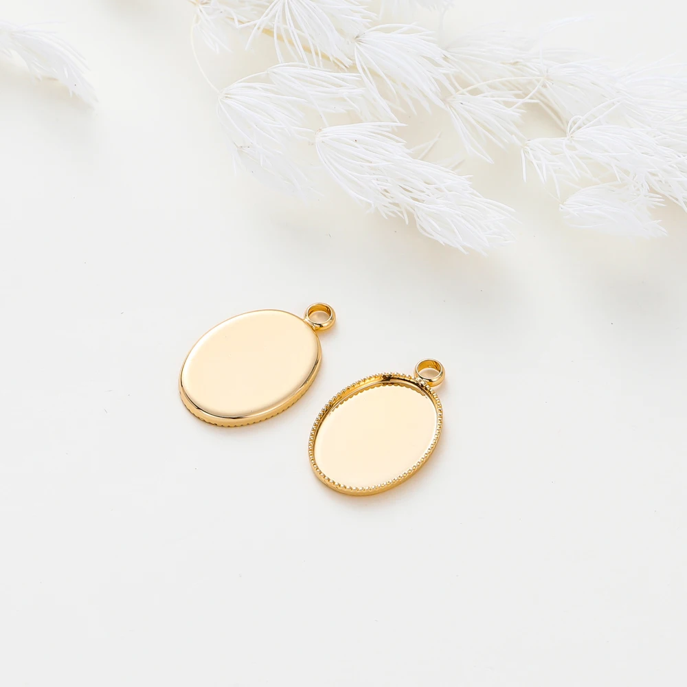 10 Stück 14K 18K vergoldeter Cabochon mit Doppelloch-Anhängerbasis, leere Tablett-Lünette, DIY handgefertigter Anhänger, Schmuckherstellung – Detail 8